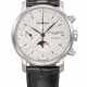BAUME & MERCIER. AN ATTRACTIVE STAINLESS STEEL AUTOMATIC TRIPLE CALENDAR CHRONOGRAPH WRISTWATCH WITH MOON PHASES - Foto 1