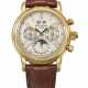 PATEK PHILIPPE. A VERY RARE 18K GOLD PERPETUAL CALENDAR SPLIT SECONDS CHRONOGRAPH WRISTWATCH WITH MOON PHASES, 24 HOUR, LEAP YEAR INDICATION, ADDITIONAL CASE BACK, CERTIFICATE OF ORIGIN AND BOX - фото 1