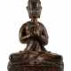 Figur des Buddha aus Hartholz mit Resten von Fassung - photo 1
