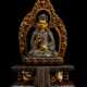 Figurengruppe aus Holz des Padmasambhava auf einem Thron mit partoeller Fassung - Foto 1