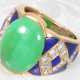 Ring: ausgefallener und interessant gearbeiteter vintage Designer-Ring, 18K Gold mit Jade und Brillanten - фото 1