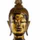 Kopf des Buddha Shakyamuni aus Bronze mit golfarbener und schwarzer Lackfassung - Foto 1