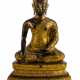 Bronze des Buddha Shakyamuni im Meditationssitz mit schwarzer und goldfarbener Lackfassung - photo 1