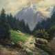 Maler des 20. Jh. ''Gebirgslandschaft'' mit Flusslauf und verschneiten Gipfeln im Hintergrund - фото 1