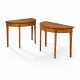 A PAIR OF GEORGE III TULIPWOOD-CROSSBANDED SATINWOOD AND PAINTED DEMI-LUNE TABLES - фото 1