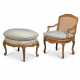A LOUIS XV BEECH FAUTEUIL AND A TABOURET - фото 1