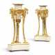 A PAIR OF LATE LOUIS XVI ORMOLU AND WHITE MARBLE CANDLESTICKS - фото 1