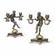 A PAIR OF FRENCH PATINATED AND GILT-BRONZE FIGURAL TWO-LIGHT CANDELABRA - фото 1