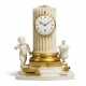A GEORGE III ORMOLU-MOUNTED, DERBY BISCUIT PORCELAIN AND WHITE MARBLE `COLUMN` TIMEPIECE MANTEL CLOCK - Foto 1