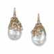 NO RESERVE - BAROQUE PEARL AND COLOURED DIAMOND EARRINGS - Foto 1
