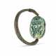 AN EGYPTIAN BRONZE AND GLAZED STEATITE SCARAB SWIVEL RING - photo 1