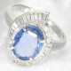 Ring: hochwertiger Platinring mit zertifiziertem Ceylon-Saphir von 3,38ct und Diamanten, IGI - фото 1