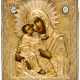RUSSIAN ICON WITH FIREGILDED SILVER OKLAD SHOWING THE MOTHER OF GOD VLADIMIRSKAYA - фото 1