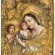 VERY FINELY PAINTED RUSSIAN ICON WITH GILDED SILVEROKLAD SHOWING THE MOTHER OF GOD WITH CHILD JESUS ​​AND ST. JOHANNES FOLLOWING RAPHAEL'S 'MADONNA DELLA SEDIA' - фото 1