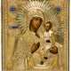 RUSSIAN ICON WITH FIREGILDED SILVER OKLAD SHOWING THE MOTHER OF GOD IVERSKAYA - фото 1