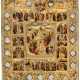 FINELY PAINTED RUSSIAN ICON WITH FIREGILDED SILVEROKLAD SHOWING THE FEASTDAYS OF THE ORTHODOX CHURCH YEAR - Foto 1
