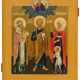 VERY FINELY PAINTED LARGE RUSSIAN ICON SHOWING ST. ABERKIOS, BISHOP OF HIERAPOLIS, ST. PETER AND ST. JULITTA WITH HER SON KIRIK - Foto 1
