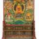 Großer Stellschirm aus Holz mit polychrom gemalter Darstellung des Buddha Shakyamuni - Foto 1