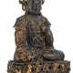 Guanyin auf Lotossockel aus Bronze mit Resten von Vergoldung - Foto 1
