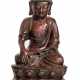 Bronze des Buddha Shakyamuni auf einem Lotus im Meditationssitz mit Lackauflage und Vergoldung - photo 1