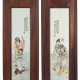 Zwei Holzpaneele mit 'famille rose'-Porzellanplatten mit Darstellungen von vier Unsterblichen - photo 1