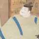 Zwei Hängerollen: Prinz Genji mit Schwert bzw. hölzerner Schöpfeimer mit Windenblüte. Tusche und Farben auf Seide - фото 1