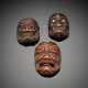 Drei Masken-Netsuke aus Holz - photo 1