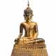 Bronze des Buddha Shakyamuni mit roter- und goldfarbener Lackfassung - photo 1