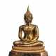 Bronze des Buddha Shakyamuni mit goldfarbener und roter Lackfassung - фото 1