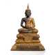 Bronze des Buddha Shakyamuni mit roter und goldfarbener Lackfassung - Foto 1