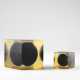 Lot of two transparent amber polyester resin cubes containing matte black resin spheres - photo 1