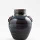 Dark amethyst blown glass morise vase with silver leaf and metal oxide application in shades of blue-gray - photo 1