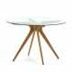 Round table with light wood structure and glass top | - фото 1