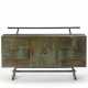 Aniline green stained oak sideboard with three doors and two drawers, supports joined by crossbeam - Foto 1