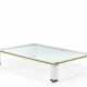 Large living room table with brass and plexiglass structure, crystal top - фото 1
