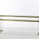 Console table with brass and plexiglass structure, with two crystal shelves - photo 1