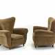 Pair of upholstered Deco armchairs covered in beige velvet - фото 1