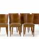 Group of six wood veneered Novecento chairs, upholstered and studded velvet covered seat, rhombus pattern threaded back - Foto 1