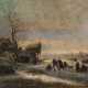 Winterlandschaft mit gefrorenem Kanal und Schlittschuhläufern. Niederländischer Landschaftsmaler , tätig 2. Hälfte 19. Jahrhundert - Foto 1