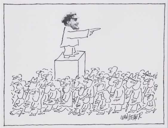Vier Karikaturen. Steiger Ivan, sowie Walter Hanel und Andreas Rulle ...