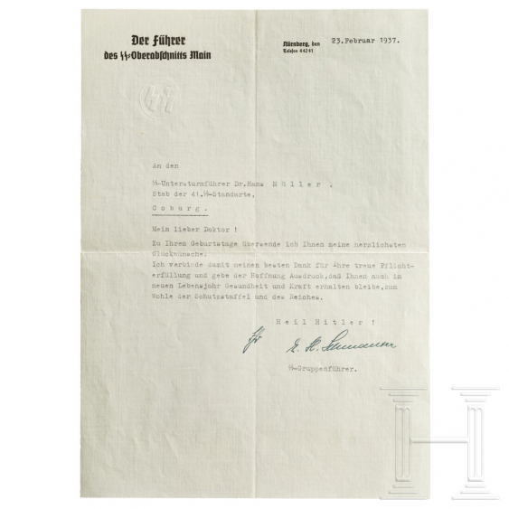 SSOGruf. ErnstHeinrich Schmauser signierter Brief an einen SSArzt