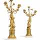 A PAIR OF LOUIS XVI ORMOLU AND WHITE MARBLE THREE-BRANCH CANDELABRA - фото 1