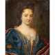 PAINTER/IN 18th/19th c., "Bust portrait of a lady with rococo hairstyle and gold embroidered dress", - Foto 1