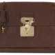 A BROWN AGED LEATHER PORTFOLIO WITH GOLD HARDWARE - фото 1