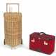 SET OF TWO: A PERSONALIZED RED CANVAS TRAVEL CASE & A WICKER ROLLING BASKET - фото 1