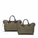 A PAIR OF DARK GREEN & BROWN MONOGRAM CANVAS DUFFLE BAGS WITH SILVER HARDWARE - photo 1