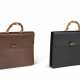A PAIR OF BLACK & BROWN LEATHER BAMBOO TOP HANDLE BRIEFCASES WITH GOLD HARDWARE - photo 1