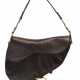 A DARK BROWN OSTRICH SADDLE BAG WITH GOLD HARDWARE - фото 1