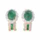 Pair of ear clips with emeralds and diamonds - Foto 1