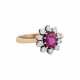 Ring with oval ruby entouraged by diamonds total ca. 0,5 ct, - Foto 1